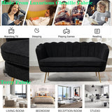 Black Modern Boucle Loveseat Couch,Futon Small Sofa with Gold Metal Legs ,2-Seater Upholstered Mini Sofa Couches for Small Space,Living Room Bedroom Office Dorm Studio Apartment Couche(Black) Gustonhon