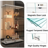 TRJQBCC 49" H 2 Doors Tempered Glass Display Cabinet with LED Light, 3-Shelf Wooden Curio Storage Cabinet with Adujust Floor Feet, Freestanding Lockable Display Storage Case Bookshelf for Home(White) TRJQBCC