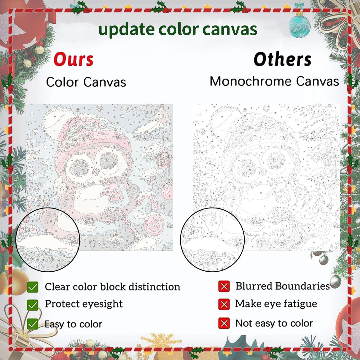 4 Pack Christmas Paint by Number for Kids with Wooden Frame, Paint by Numbers for Kids Xmas Ages 4-8-12, Easy Gnome Snowmen Owl DIY Acrylic Oil Painting Kits for Home Wall Decor (8X8 inch) xackcme