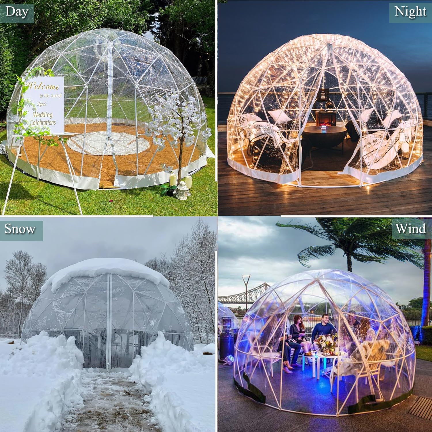 Garden Dome Igloo Clear Bubble Tent Outdoor 12 FT, Weather Proof Pod Camping Patio Tent for Backyard Canopy Gazebos Screen House Room Lean to Greenhouse - WoodArtSupply