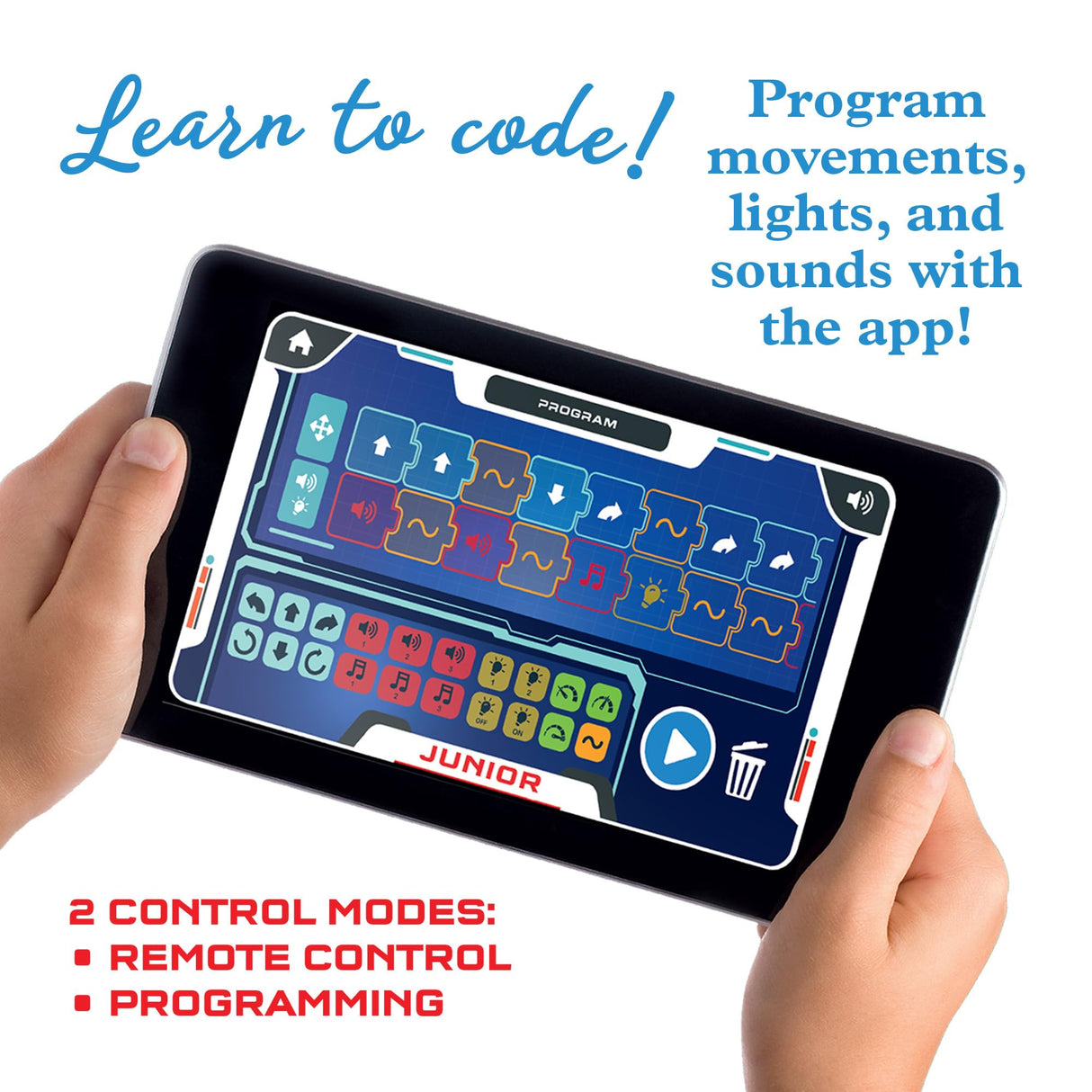 Thames & Kosmos Robotics Smart Machines Junior STEM Kit, Build & Code Your Robot’s Movements, Speed, Lights & Sounds, for Ages 8+, Use Screen-Free w/Built-in Buttons or via Block-Based Coding App Thames & Kosmos