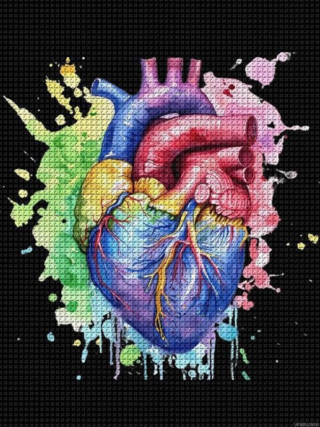 UPABLUNSO Rainbow Anatomical Heart Watercolor Novelty Round Diamond Art Painting Unframed Full Drill Paint with Diamonds Kits 12x16 inch UPABLUNSO
