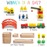 KipiPol Wooden Train Sets for Boys 2-4-7 – 38 Pcs Wood Train Set for Toddlers w/Crane, Bridge & Wooden Train Tracks – Train Toys for 3 Year Old Boys Kipipol