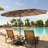 Tangkula 15FT Double-Sided Patio Umbrella with Base, Extra-Large Market Umbrella W/Crank System, Outdoor Twin Umbrella W/ 12-Rib Metal Structure & Air Vents for Garden, Backyard, Poolside (Brown) Tangkula
