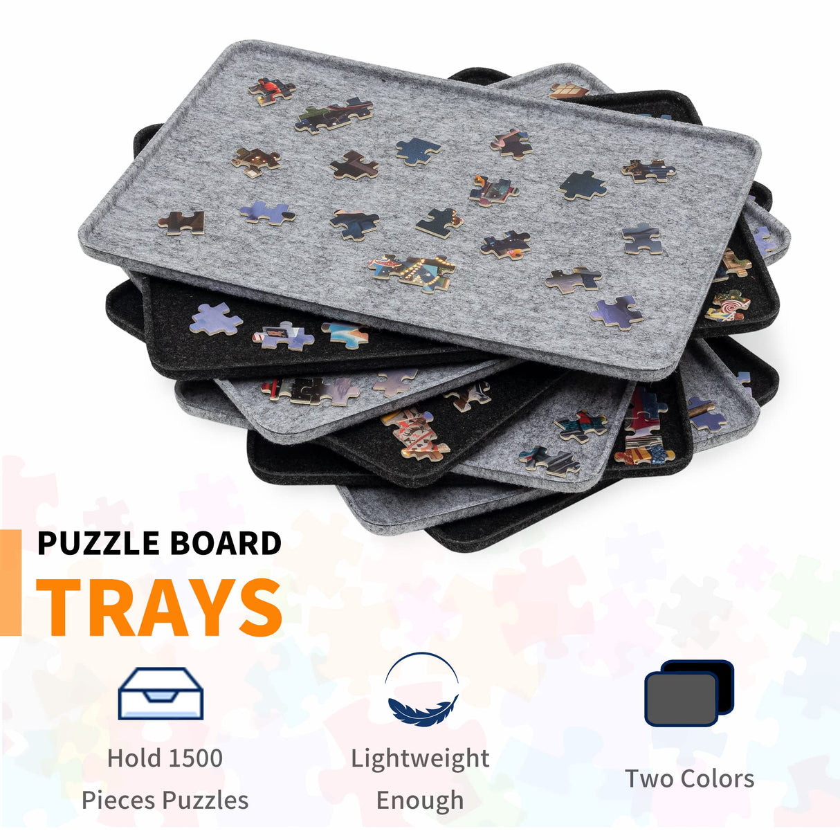 Lavievert Jigsaw Puzzle Board with 8 Sorting Trays & Cover, Portable Puzzle Mat, Lightweight Felt Puzzle Plateau for Adults, Large Puzzle Table Storage Holder for Up to 1500 Pieces - Light Gray LAVIEVERT