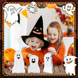 Suzile 3 Pcs Halloween Decor Wooden Ghost Sign Ghost Theme Table Centerpieces Cute Ghost Tiered Tray Decorations Rustic Farmhouse Ghost Sign for Halloween Fall Party Home Shelf Photo Prop Display Suzile