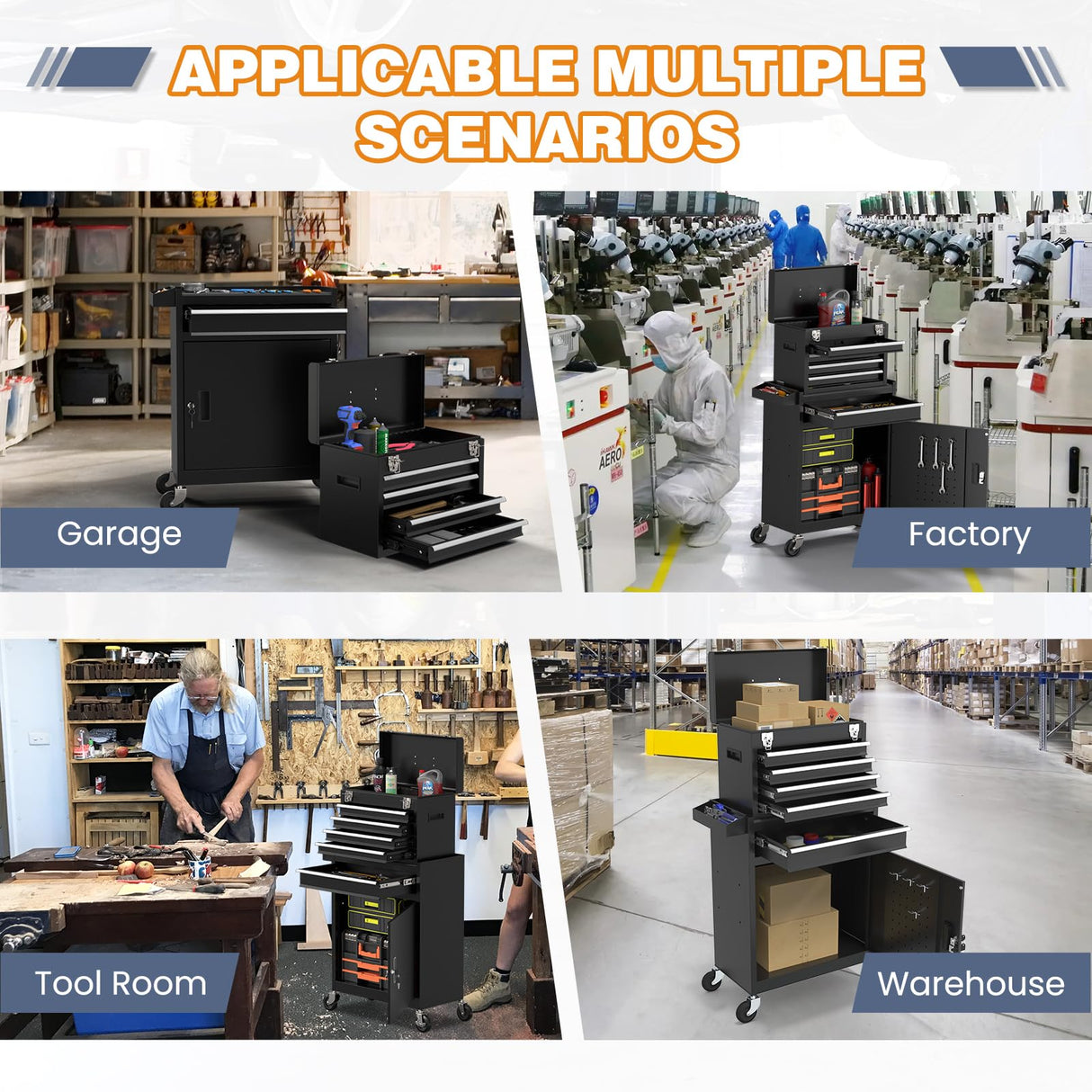 Tool Chest, 5-Drawer Rolling Tool Chest with Detachable Top Tool Box, Tool Box with Wheels, Metal Tool Cart for Garage Warehouse Workshop (Black) Xalvora