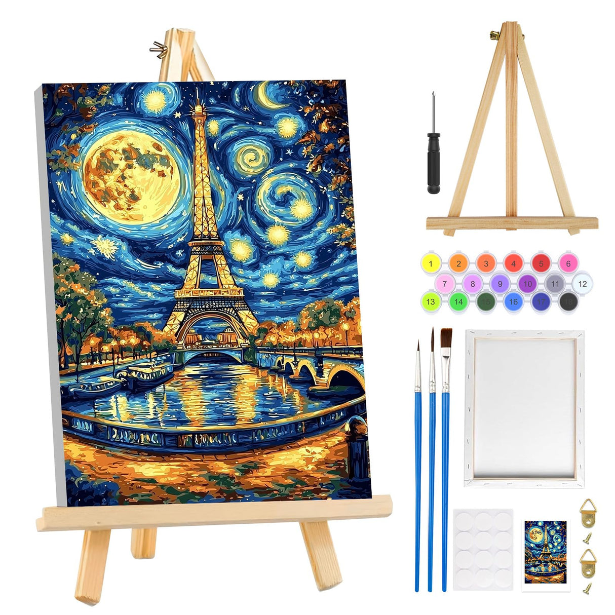 MOGTAA Eiffel Tower Paint by Numbers Kit for Adults Beginners with Frame, Abstract Landscape Adult Paint by Number Kits on Canvas with Easel, Easy DIY Oil Painting Kits for Home Decor, 8x12in MOGTAA