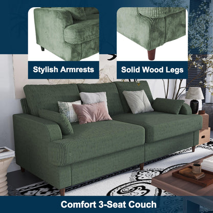 2 Sets 3 Seater Couch with Deep Seats, 80" Sofa for Living Room, Modern Comfy Green Couch with Armrests, Corduroy Sofa for Small Space, Oversized Loveseat for Bedroom, Apartment and Office, Green