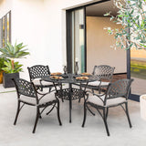 NUU GARDEN 5 Piece Outdoor Patio Dining Set with Beige Cushions, Cast Aluminum Round Dining Table with Umbrella Hole and Patio Dining Chairs for Garden, Balcony, Black with Bronze Edge NUU GARDEN