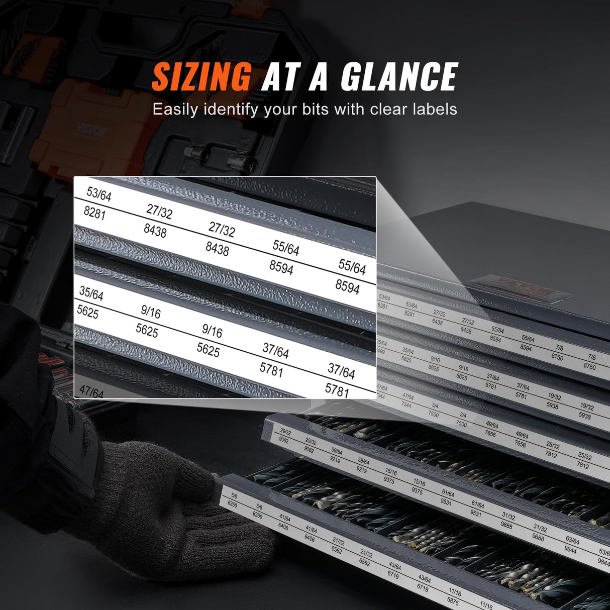VEVOR Drill Bit Dispenser Cabinet, Five-Drawer Drill Bit Organizer Cabinet for 33/64" to 63/64" Steel Drill Dispenser Organizer Cabinet with Labels, Stackable Drill Dispenser for Drill Bit Storage VEVOR