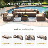 Aoxun 7 Piece Patio Furniture Set Wicker Rattan Patio Conversation Set Outdoor Sectional Sofa Set with Coffee Table and Thickened Cushions, Beige (Waterproof Cover Included) Aoxun