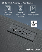 Innerjoin Side Table with Storage, LED Night Stand with A&C Charging Station, End Tables Living Room, Nightstand for Bedroom with Fabric Drawer, Black Innerjoin