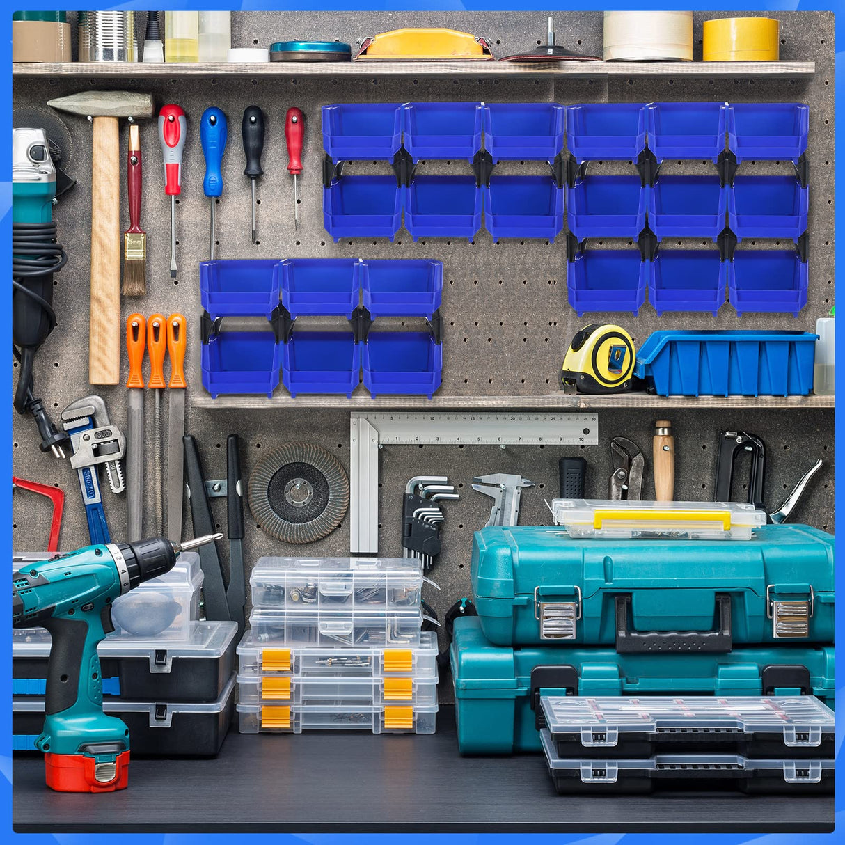 Weysat 24 Pcs Storage Bins Parts Racks, Wall Mounted Tool Storage Bins, Plastic Stackable Garage Storage Bin Organizer for Screws Bolts Nuts Nails Beads Small Hardware Parts Storage Men Gift Tools Weysat