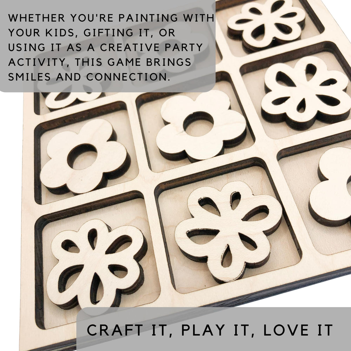Nature Themed Tic Tac Toe Board Game, 5x5 inches Unfinished Wood DIY Painting Craft Kit for Kids with Wooden AVTRBoutique (Flowers) AVTRBoutique