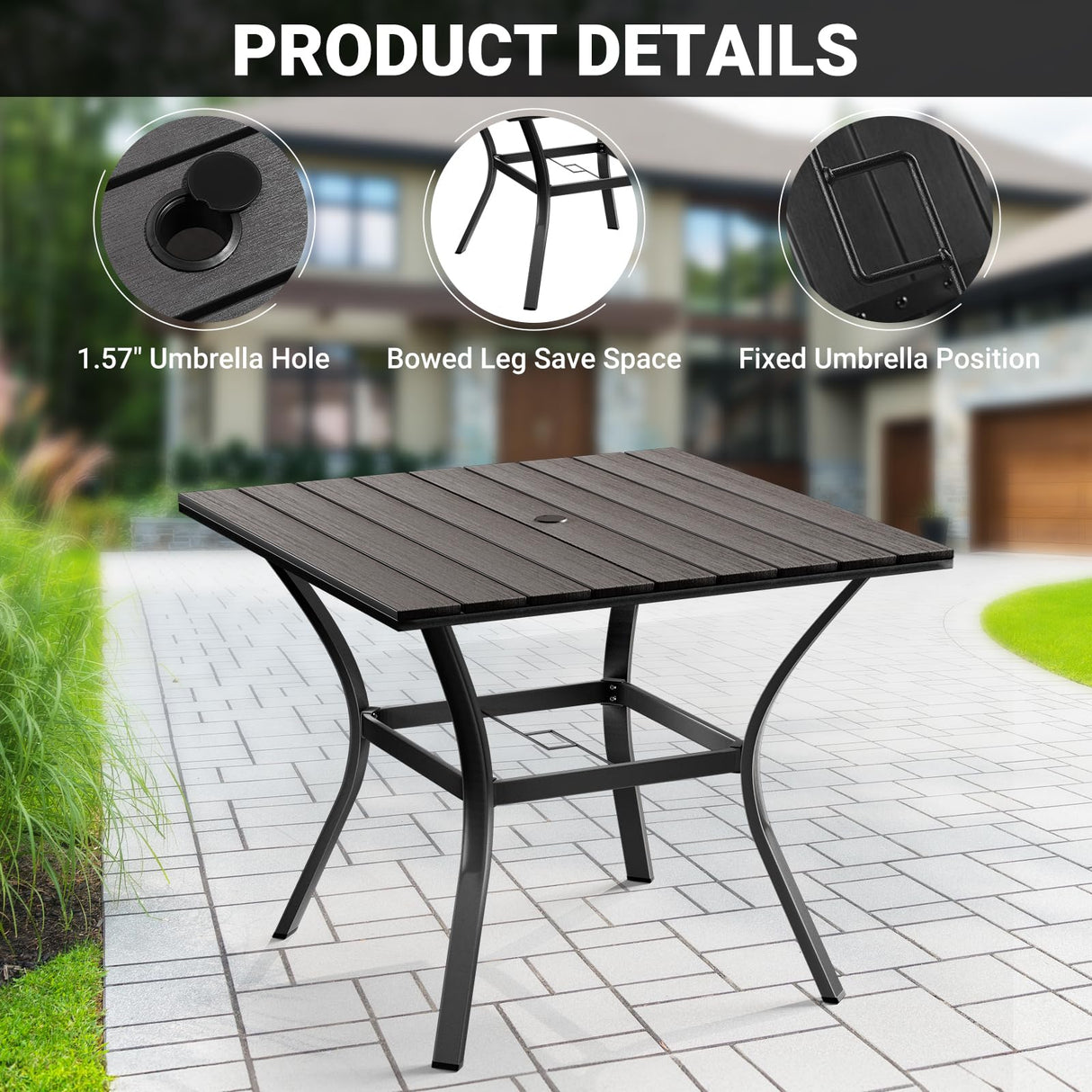 LEVELEVE 5 Piece Outdoor Patio Dining Set with 4 Swivel Dining Chairs & 1 Large Square Dining Table,Bistro Furniture Set for Lawn, Garden, Deck, Backyard and Porch LEVELEVE