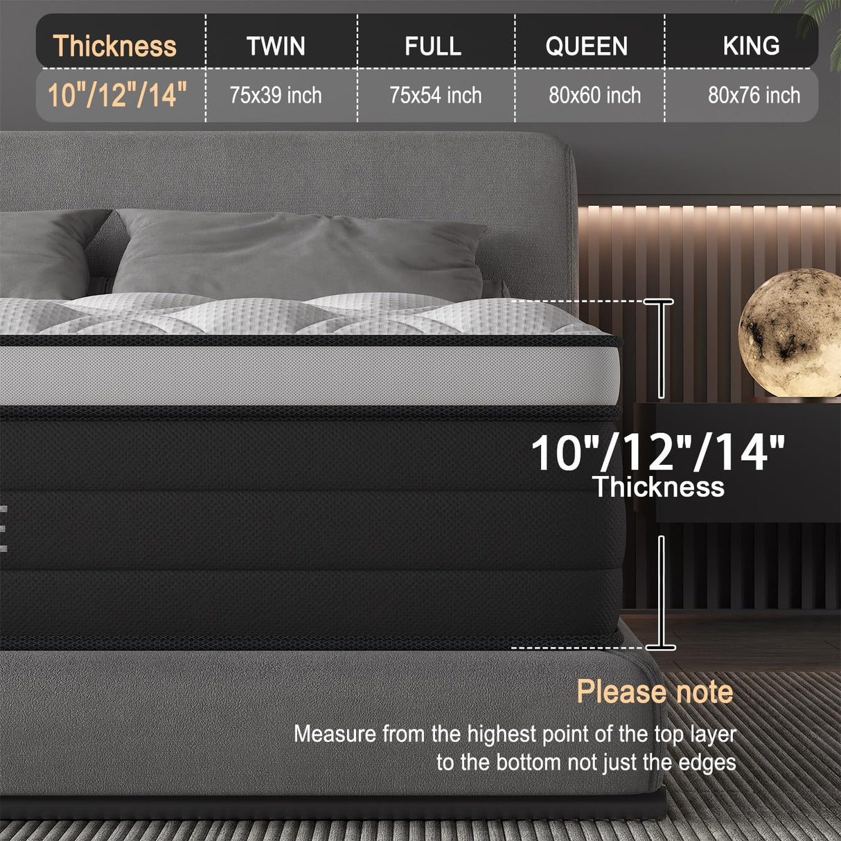 Full Size Mattress, 12 Inch Hybrid Mattress in a Box with Individual Pocket Spring, Gel Memory Foam and Euro Top, Medium Firm Feel with Motion Isolation, Pressure Relief, Edge Support, Black TEMESINE