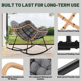 Halituny Outdoor Rocking Chair with Thick Cushion, Comfy Rattan Rocker Egg Chair Indoor with Straps, Patio Rocking Chair 450lbs for Garden, Balcony, Lawn, Backyard, Living Room, Bedroom, Dark Gray Halituny