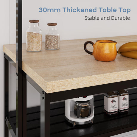Amyove 42" Large Kitchen Island Bakers Rack Microwave Oven Stand Kitchen Shelf with 3 Tier Storage, Metal Coffee Bar Table,Kitchen Storage Shelf for Dining Living Room, 5 Hooks, 42"*28"*72" Amyove