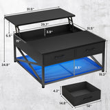 Itaar 31.5" Lift Top Coffee Table with Storage, Square Coffee Tables for Living Room, Coffee Table with 2 Fabric Drawers & Large Storage Shelvs, Black Itaar