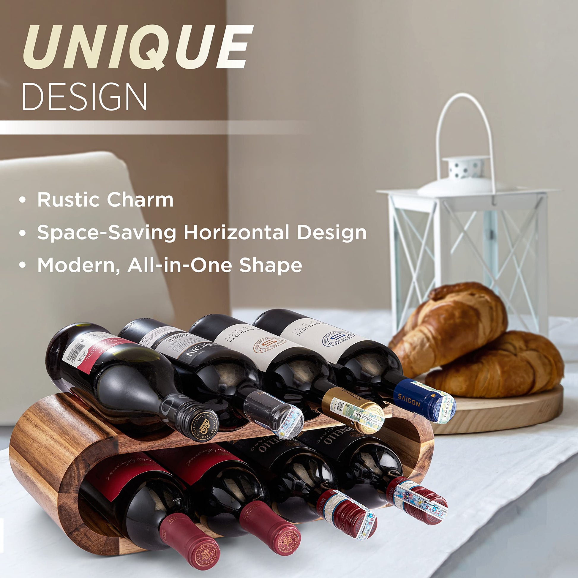 BLUEWEST Wooden Wine Racks Countertop, 8 Bottle Wine Rack, Acacia Wine Bottle Holder Stand, Free Standing Wine Storage, Wine Shelf Organizer, Perfect - WoodArtSupply