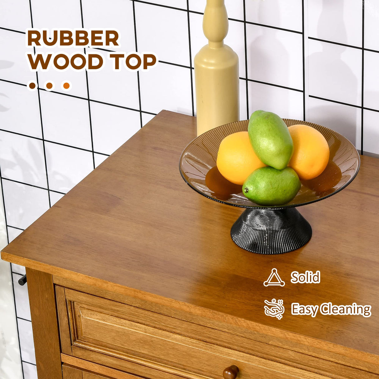 HOMCOM Modern Kitchen Island on Wheels, Rolling Kitchen Cart with Drawer, Storage Cabinet, and 2 Towel Racks for Dining Room, Brown HOMCOM