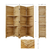 Partition Room Dividers, 67 * 51inch Folding Wood Privacy Screen with Three Display Shelves Suitable for Home Office, Study, Art Display - 4 Panel(Natural) Svimi