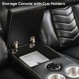 Manual Recliner Sofa Set 3 Piece with Wireless Charger for Living Room,Leather 3 Seater Reclining Couch with Bass Speaker and Loveseat Theater Seating,Home Electric Recliner Chair with LED Light,Black Comfort Stretch