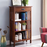 Leick Home 82262 Mission Mantel Height Bookcase with Slatted Sides and Top Drawer, Made with Solid Wood, for Living Rooms, Mission Oak Finish, Brownbronze Leick Home