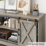 CABIHOME Farmhouse Tv Stand for 65 Inches TVs, Entertainment Center with Storage and Sliding Barn Doors, Adjustable Shelf Modern Media TV Console TV Stand Table for Living Room, Bedroom, Grey CABIHOME