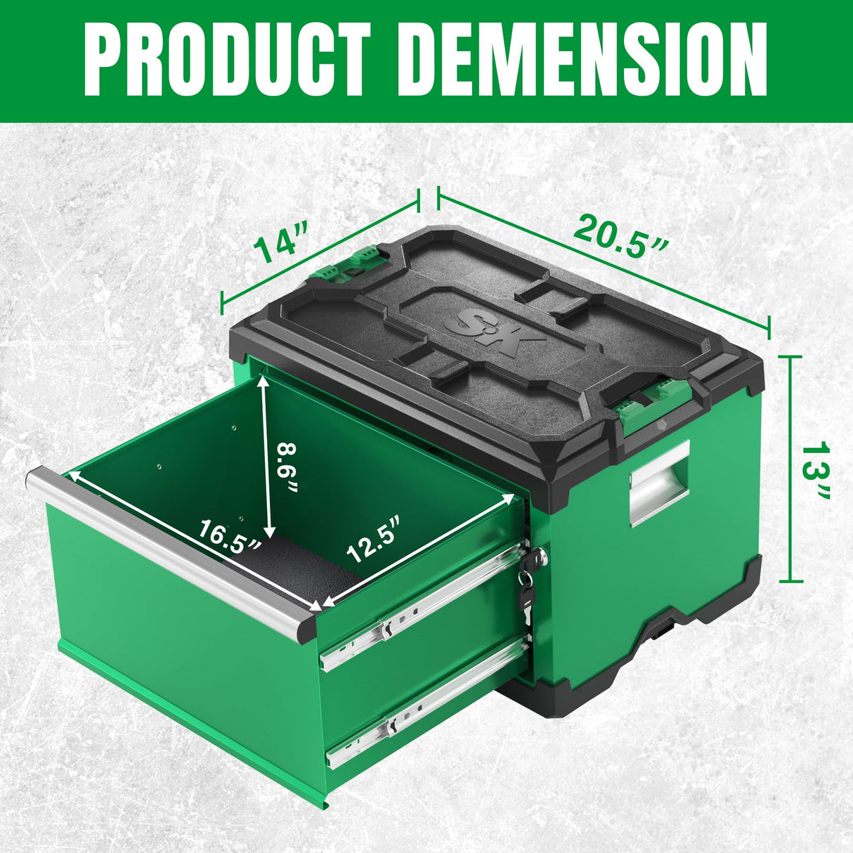 SK Modular Stackable Storage Tool Box, 20.5 Inch, 1-Drawer Steel Box, Patented Auto-Lock Mechanism, Holds up to 60 Lbs SK