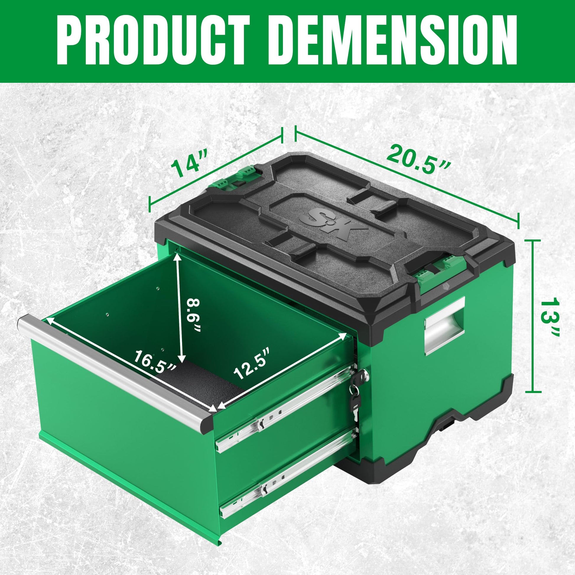 SK Modular Stackable Storage Tool Box, 20.5 Inch, 1-Drawer Steel Box, Patented Auto-Lock Mechanism, Holds up to 60 Lbs - WoodArtSupply