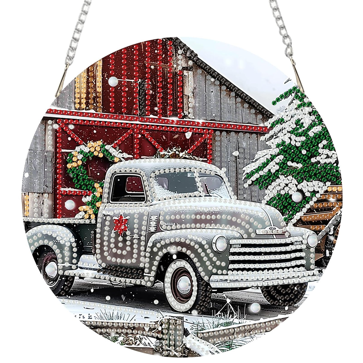 SENQAO Christmas Diamond Art Hanging Kits for Adults Kids, Farmhouse Truck Diamond Art Suncatchers, 5D Special Shape Diamond Painting Pendant Window Ornament Gifts for Home Door Wall Decor SENQAO