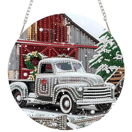 SENQAO Christmas Diamond Art Hanging Kits for Adults Kids, Farmhouse Truck Diamond Art Suncatchers, 5D Special Shape Diamond Painting Pendant Window Ornament Gifts for Home Door Wall Decor SENQAO