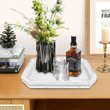 Wooden Decorative Tray, Rustic Serving Tray with Wood Bead, Farmhouse Big Tray for Ottoman, Countertop, Coffee Tabl, 16.5" x 13"x 1.6" (Retro White) CedarLux
