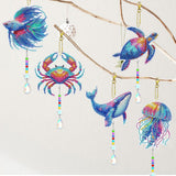 JeCuiK 6 Pcs Ocean Diamond Art Kits for Adults Diamond Painting Wind Chimes Sea Animal Diamonds Painting Suncatcher Double Sided Small Diamond Painting Kits Best Gifts for Mom JeCuiK