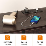 REAHOME Dresser for Bedroom with Charging Station and LED Light, 67" Rotatable Vanity Desk with LED Light and Side Pockets, Makeup Table with 10 Fabric Drawers, Modern Home Office Desks, Brown REAHOME