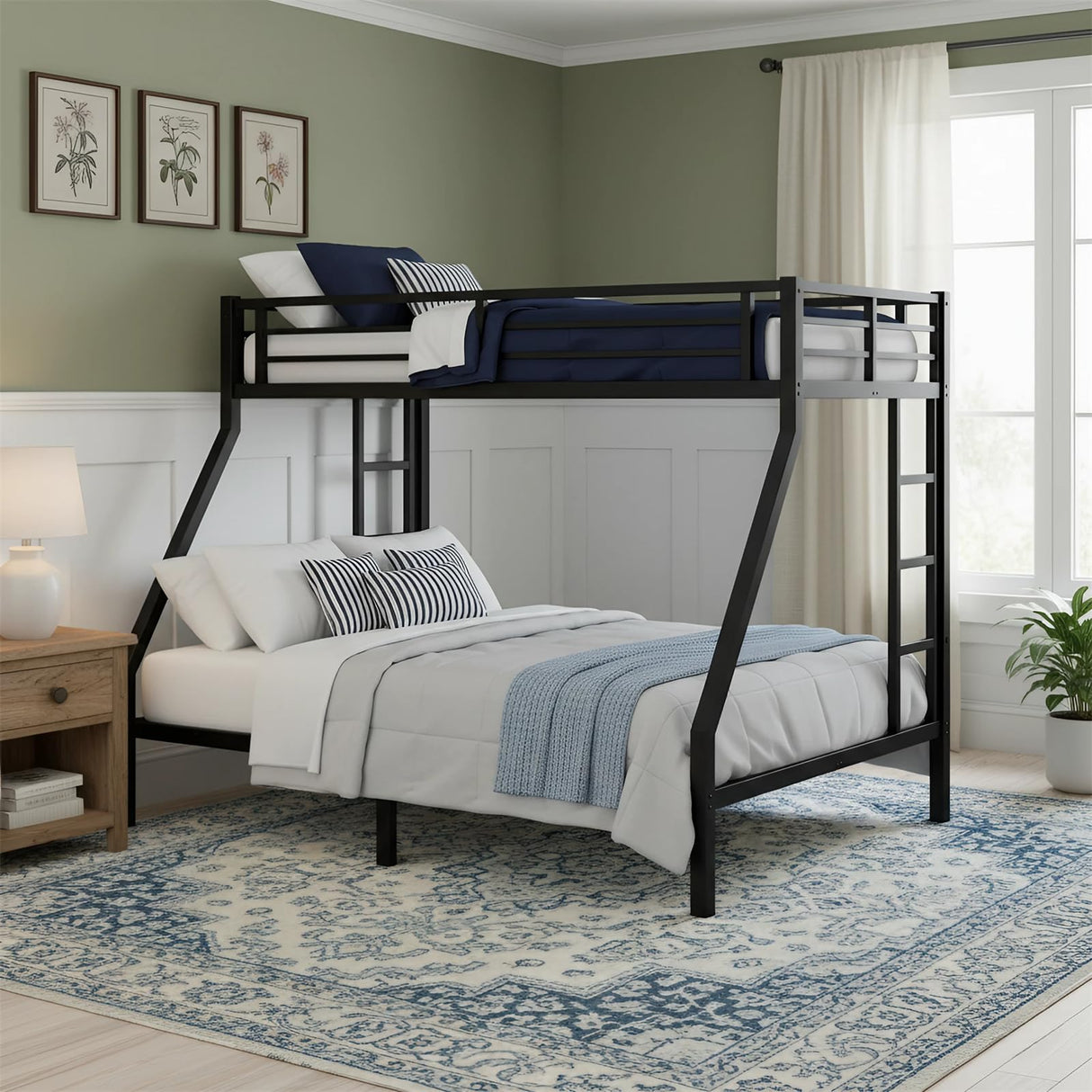 ICIUIOIR Twin XL Over Queen Bunk Bed Frame for Kids & Adults – Adult Metal Bunk Beds, Heavy Duty Frame, Literas para Niños, Camarotes, Bunk Bed with Stairs (No Box Spring Needed) (Black) ICIUIOIR