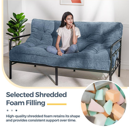 MAXYOYO 6" Futon Mattress Full Size, Thick Boucle Futons Sofa Couch Bed Sleeper Sofa Bed Floor Mattress for Adults, Shredded Foam Filling (Frame Not Included), Dustyblue