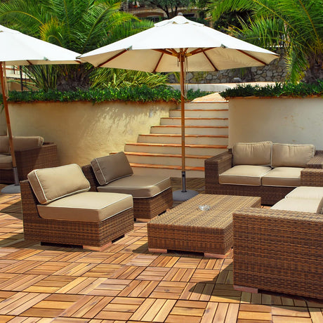 Giantex 10 PCS Interlocking Patio Deck Tiles, 12 x 12in Acacia Hardwood Outdoor Flooring Tiles, 10 sq.ft Wood Composite Deck Flooring Pavers for Outdoor Indoor, Tools Free Assembly, Checker Pattern Giantex