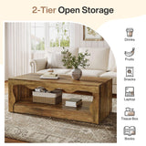 Tribesigns Rectangle Coffee Table, 47-Inch Farmhouse Coffee Tables for Living Room, 2-Tier Wooden Rectangular Accent Center Low Cocktail Tea Table with Open Storage Shelf, Rustic Brown Tribesigns