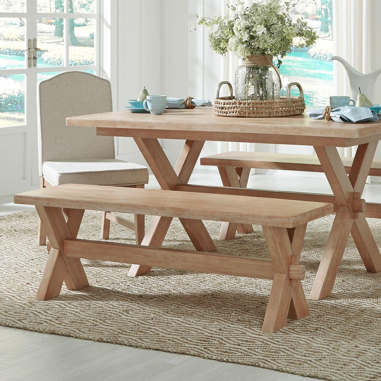 Homestyles Cambridge Dining Bench, Off-White homestyles