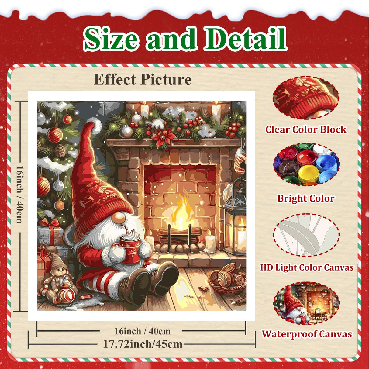 Christmas Gnome Paint by Number Kits for Adults, Christmas Paint by Numbers Kit for Adults, Painting by Numbers, Easy Oil DIY Crafts Home Wall Decor 16x16 in HMZephitiquc