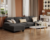 Furmax Sectional Couches for Living Room, U-Shaped Sofa Couch with Linen Fabric, 4 Seat Sofa Set with Double Chaise for Apartment (Corduroy, Dark Grey) Furmax