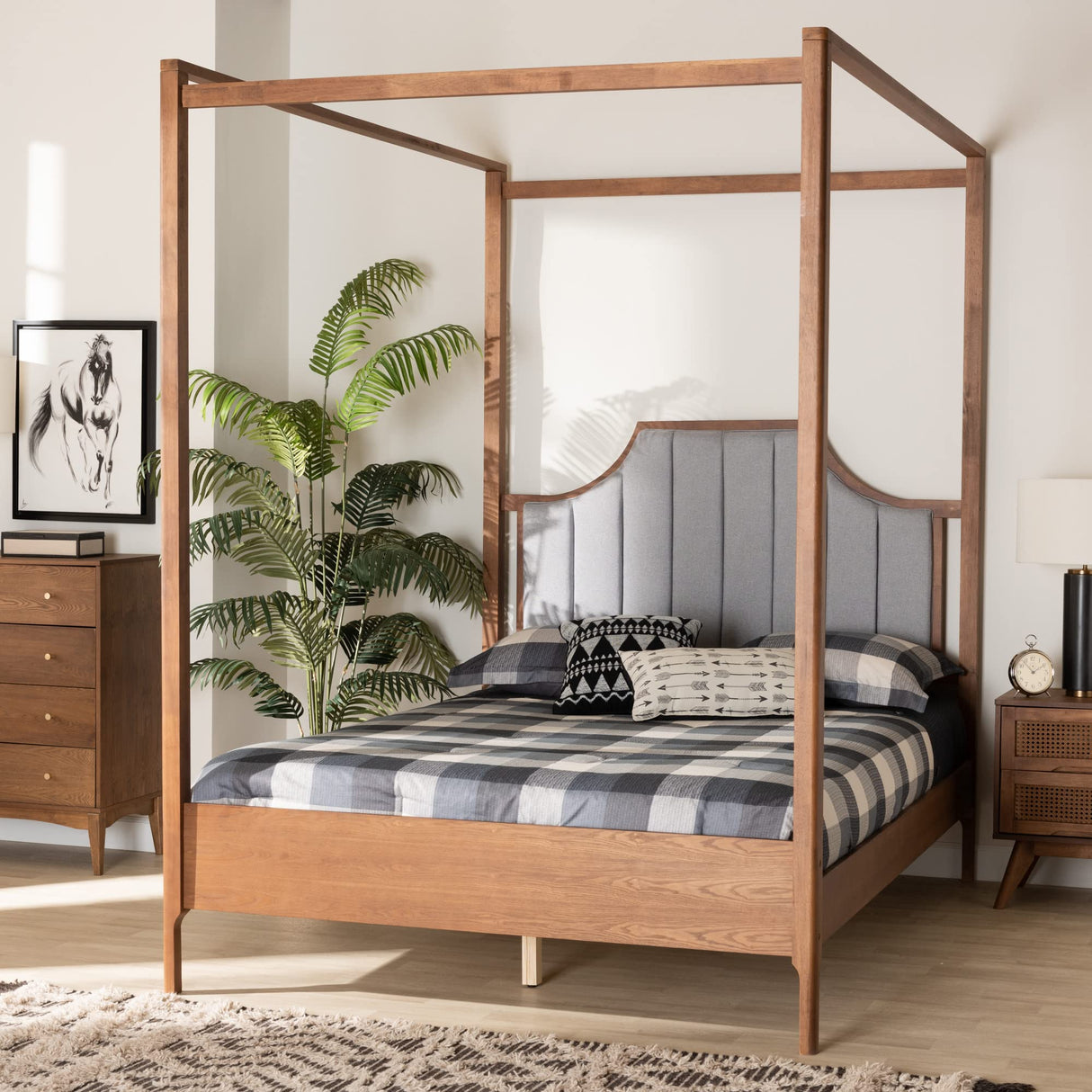 Baxton Studio Dakota Platform Canopy Bed, Queen, Light Grey/Ash Walnut Baxton Studio