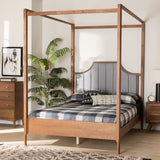 Baxton Studio Dakota Platform Canopy Bed, Queen, Light Grey/Ash Walnut Baxton Studio