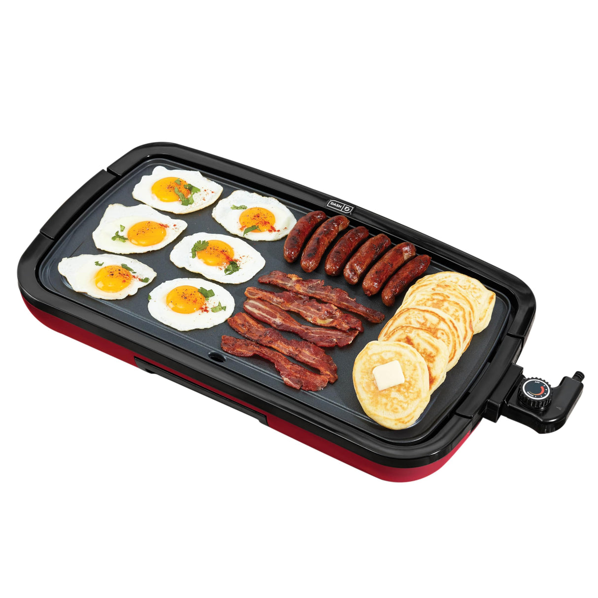 DASH Deluxe Everyday Electric Griddle with Dishwasher Safe Removable Nonstick Cooking Plate for Pancakes, Burgers, Eggs and more, Includes Drip Tray + Recipe Book, 20” x 10.5”, 1500-Watt - Red DASH