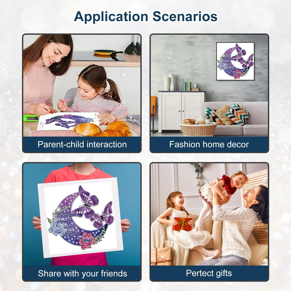 Stalente Diamond Painting Kits for Adults Moon Saying, 5D Special Shape Diamond Art Kits for Beginners, Crystal Rhinestones Diamond Painting for Home Wall Decoration Gift 12×12inch, Butterfly Stalente