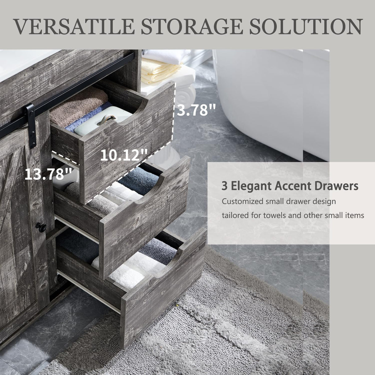 Aitjunz 30" Farmhouse Bathroom Vanity with Sink, Freestanding Bathroom Storage Vanity Cabinet w/Sliding Barn Door & 3 Drawers, Adjustable Shelves, Light Grey Aitjunz