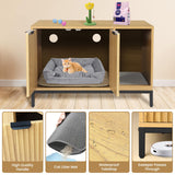 QuicMiou Cat Litter Box Enclosure, Hidden Litter Box Furniture with Metal Legs, Side End Table Indoor Washroom Cat House Storage Cabinet 31.5 x 19.7 x 20.6 Inches (Natural Oak) QuicMiou